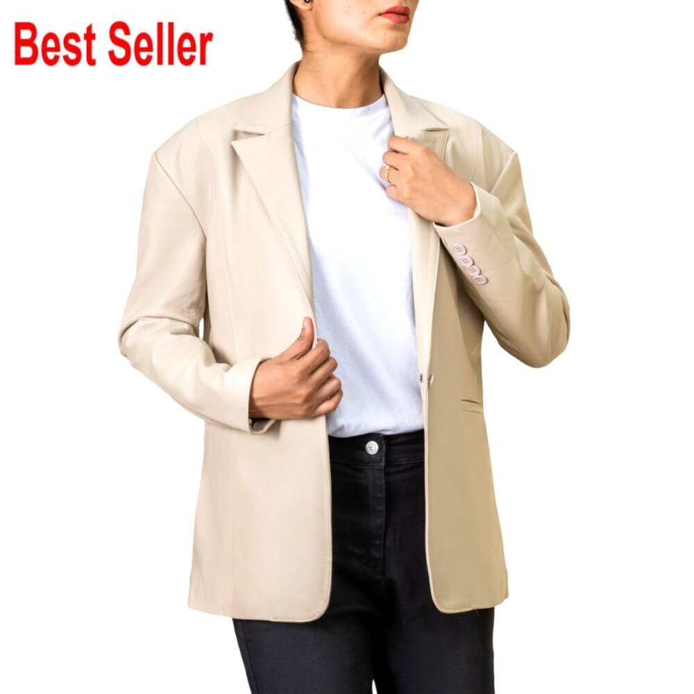 Lambskin Leather Blazer Oversized Fit Business Casual Coat